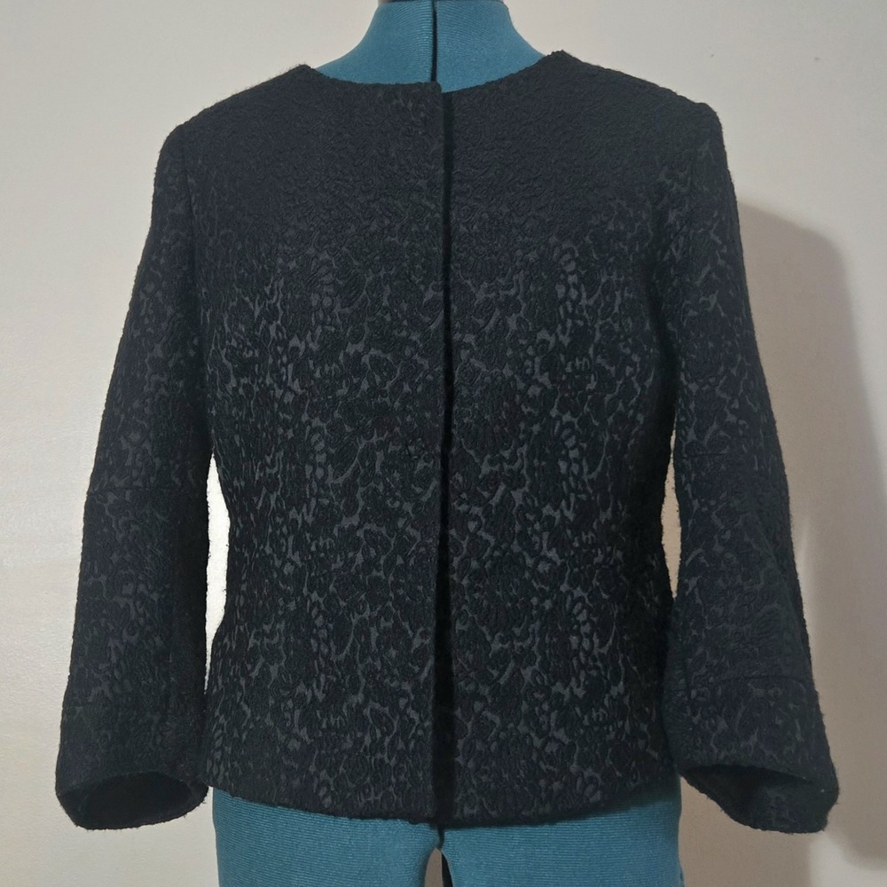Vtg Y2K Benetton Black Textured Wool Blend Lace Jacquard Jacket Italy 46 US M
